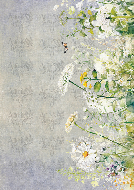 White Spring Florals A4 Decoupage Paper