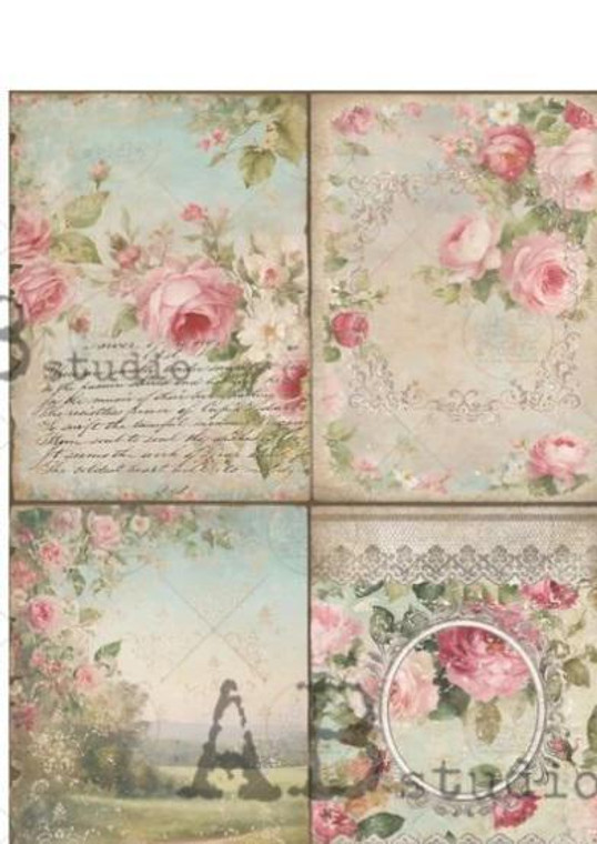 Item No. 4820 Vintage Cards of Pink Flowers Decoupage Rice Paper A4 by AB Studio