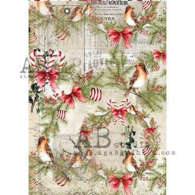 No. 0931 Christmas Wreath with Cardinal Decoupage Rice Paper A4 by AB  Studio - Aunt Bea's Attic