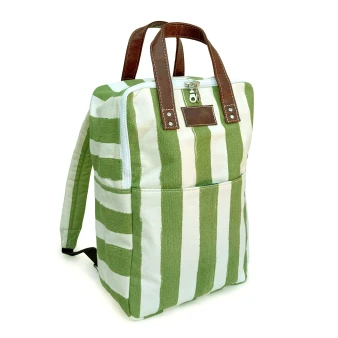 Maika Goods Creator Pack bag in Linnea Olive, striped green on canvas.