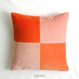 Coral Checker Cotton Velvet Pillow