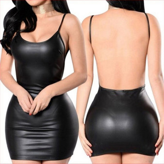 Faux Leather Dress with Push-Up Bra – Sexy Black Micro Mini - Visible Variety
