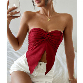 Women’s Asymmetrical Tube Top – Sheer Mesh Strapless Crop Style - Visible Variety