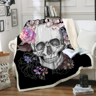 Skull Fleece Blanket – Gothic Rose Sherpa Throw for Cozy Comfort - Visible Variety
