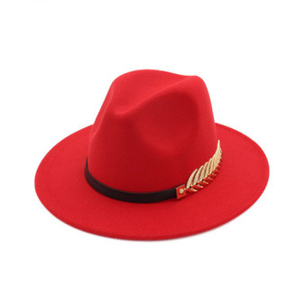 Unisex Wool Fedora Hat with Metal Leafs - Visible Variety