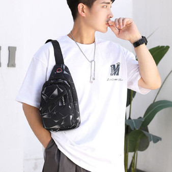 Men’s Mini Shoulder Backpack – Stylish Geometric Pattern - Visible Variety