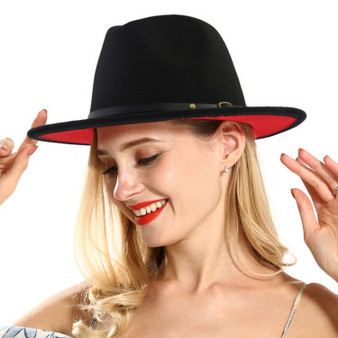 Unisex Two Tone Fedora Hat – Flat Brim Woolen Wide Brim Design
