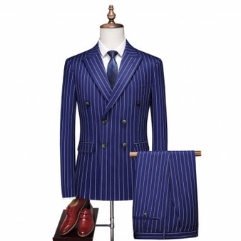 Striped Suit – Men’s 2 Piece Slim Fitting Double-Breasted Pinstripe