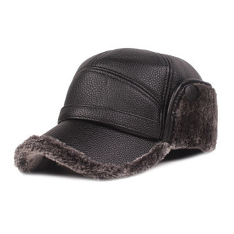 Winter Leather Hat with Ear Flaps – Men’s Warm Plush-Lined Winter Cap