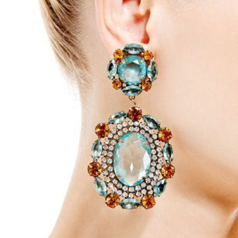 Bohemian Earnings Gold Designer Stone Drop Earrings with Natural-Colored Stones & Zircon
