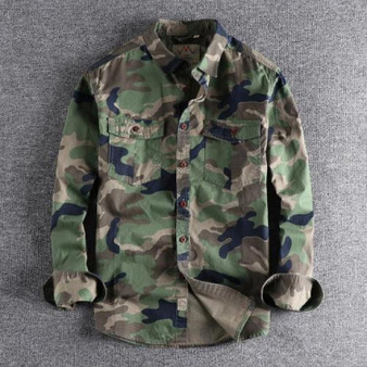Men’s Camouflage Shirt – Long Sleeve Woodland Camo Button-Up Shirt