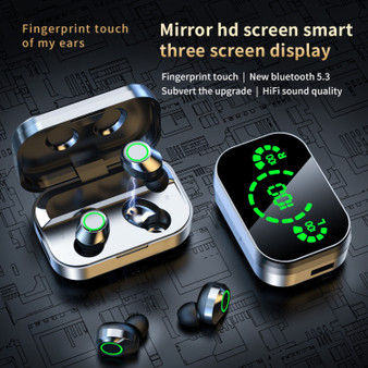 Wireless Bluetooth Earbuds with LED Mirror Screen Display for Battery Status