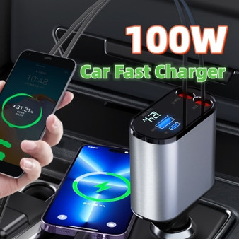 4-in-1 Retractable Car Charger – Fast Charging Adapter for Multiple Devices - Visible Variety
