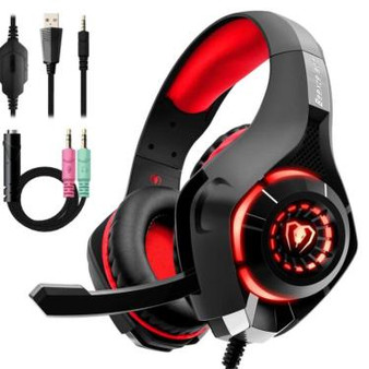 Gaming Headset with Adjustable Noise-Canceling Microphone & Red LED Lights
