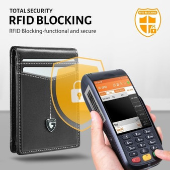 Slim RFID Blocking Leather Wallet – Men’s Minimalist Bifold with Money Clip & 11 Card Slots - Visible Variety