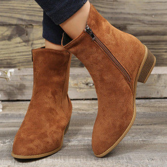 Women’s Suede Ankle Boots – Elegant Pointed Toe with Comfortable Low Heel