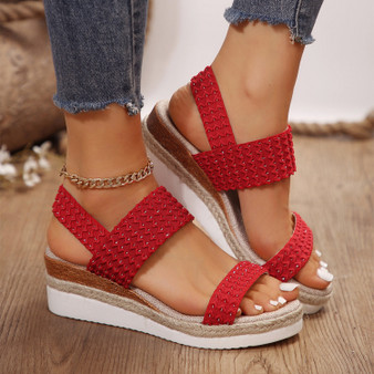 Wedge Sandals for Women – Espadrille-Inspired Design with Woven Upper & Elastic Back Strap