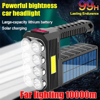 Solar Powered LED Flashlight with 8 LEDs for Camping & Hiking - Visible Variety