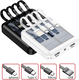 Portable Solar Power Bank with Built-in Charging Cables & High-Capacity Battery - Visible Variety
