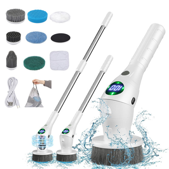Multifunctional Rotatable Brush for Bathroom – Wireless Electric Cleaner with 8 Attachments - Visible Variety