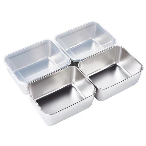 Thickened Stainless Steel Lunch Box Container – Rectangular Food Storage Pan with Lid - Visible Variety