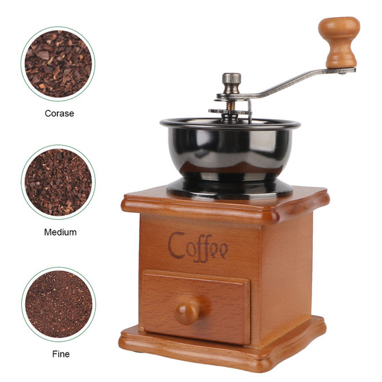 Manual Coffee Grinder – Wooden Retro Style with Ceramic Burr and Stainless Steel Handle