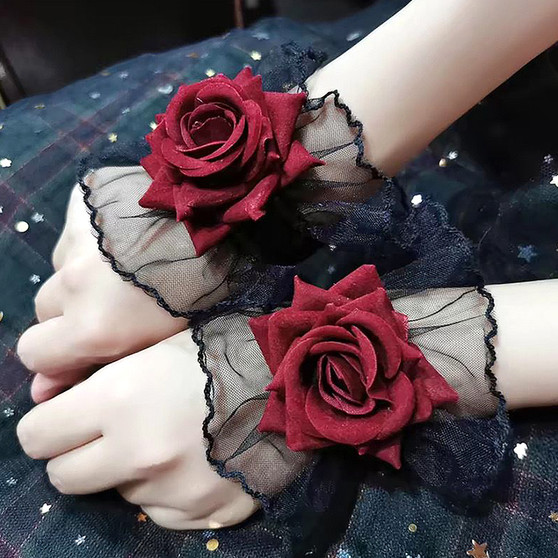 Lace Wristbands with Rose Flower Detail – Perfect for Gothic & Vintage Style - Visible Variety