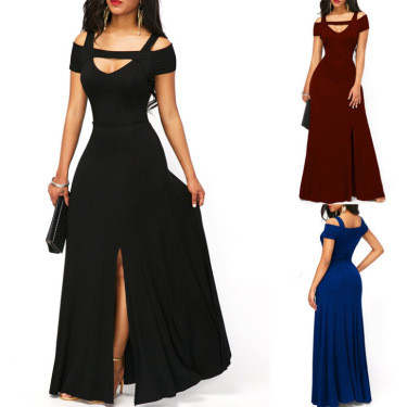 Off Shoulder Maxi Dress – Women’s V Neck Short Sleeve Flowy Long Dress - Visible Variety