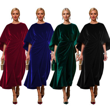 Women’s Velvet Midi Dress – Elegant Fit and Flare Style