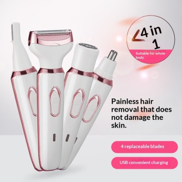 4-in-1 Waterproof Hair Remover for Women – Rechargeable & Painless Trimmer