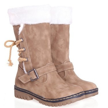 Women’s Thick Fur Snow Boots – Warm Fleece Lined Mid-Calf Leather Boots
