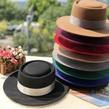 Flat Top Fedora Hat – Unisex Vintage Wide Brim Style with Ribbon