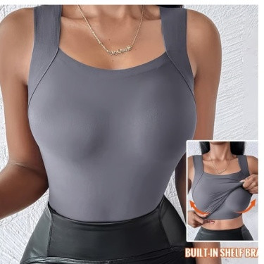 Shapewear Vest with Build in Bra – Women’s U-Neck Stretch Slim Fit Tank Top