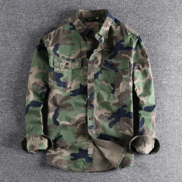 Men’s Camouflage Shirt – Long Sleeve Woodland Camo Button-Up Shirt
