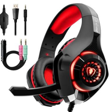 Gaming Headset with Adjustable Noise-Canceling Microphone & Red LED Lights - Visible Variety