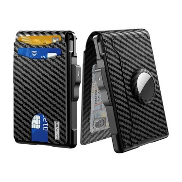 AirTag Wallet for Men – Carbon Fiber RFID Blocking Wallet with Pop-Up Cards & Money Clip