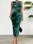 Women’s Slimming Sleeveless Dress – Elegant Print Design with Side Split - Visible Variety