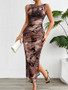 Women’s Slimming Sleeveless Dress – Elegant Print Design with Side Split - Visible Variety
