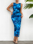 Women’s Slimming Sleeveless Dress – Elegant Print Design with Side Split - Visible Variety