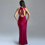 Elegant Satin Halter Dress – Sleeveless Backless Split Maxi Gown - Visible Variety