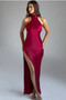 Elegant Satin Halter Dress – Sleeveless Backless Split Maxi Gown - Visible Variety