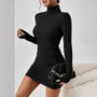 Classic Turtleneck Mini Dress for Women – Elegant Slim Bodycon Look - Visible Variety