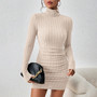 Classic Turtleneck Mini Dress for Women – Elegant Slim Bodycon Look - Visible Variety