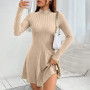 Elegant Short Sweater Dress for Women – Slim Fit with Long Sleeves and Round Neck - Visible Variety