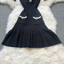 Elegant Black Ruffled Mini Dress – Knitted V-Neck Design - Visible Variety