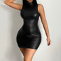 Elegant Slim Fit Faux Leather Mini Dress – Elastic Package Hip Style - Visible Variety