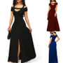 Off Shoulder Maxi Dress – Women’s V Neck Short Sleeve Flowy Long Dress - Visible Variety