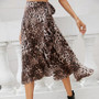 Women’s High-Slit Leopard Print Midi Skirt with Flowy Ruffled Detail - Visible Variety