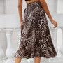 Women’s High-Slit Leopard Print Midi Skirt with Flowy Ruffled Detail - Visible Variety