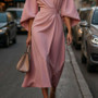 Dress with Batwing Sleeves – Loose Fit Elegant Style with Waist-Tightened Design
